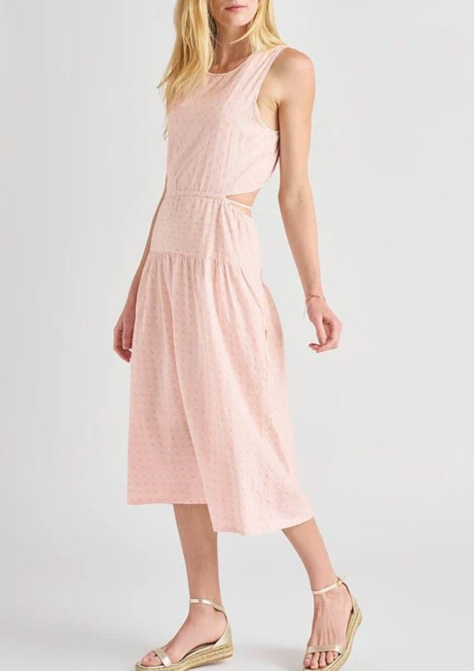 Splendid Renata Pink Cut Out Back Metallic Sleeveless Midi Dress Medium NEW